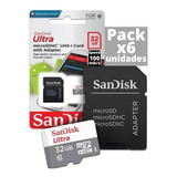 Pack X6 Memorias Micro Sd 32 Gb Sandisk Clase 10 Celulares