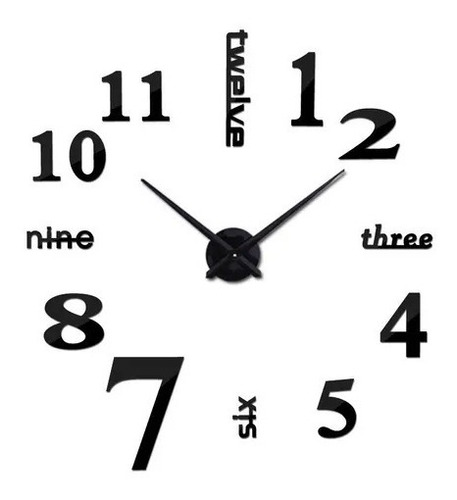 Reloj Pared Negro, Plateado Acrílico Grande 3d Regalo