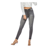 Jean Talle Medio Alto Gris Bota Tubo Pegado Skinny Bolsillos