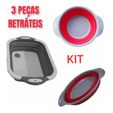 Kit Retrátil 3 Itens Cozinha: Escorredor / Tábua / Bowl 1,5l