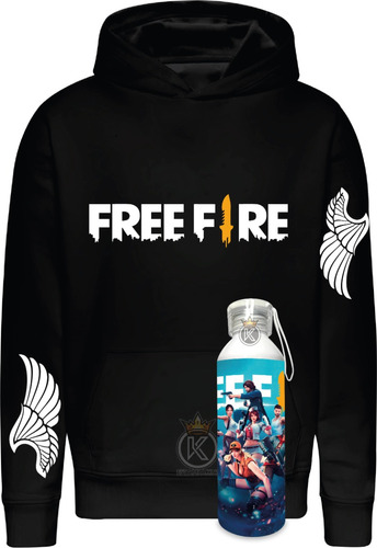 Poleron Free Fire + Botella En Aluminio 750ml - Videojuego - Estampaking