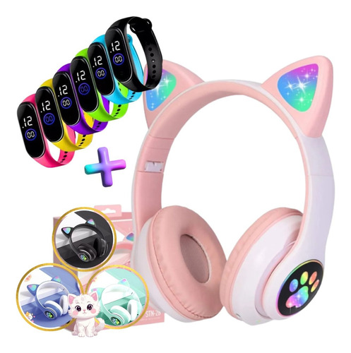 Fone Gattinho Infantil Led Menina Menino C/ Pulseira Digital