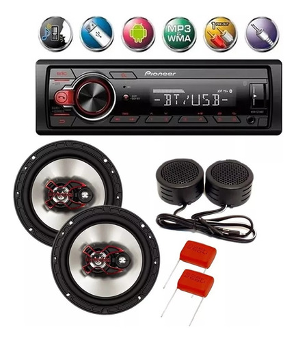 Kit Auto Falante Universal + Toca Rádio Carro Mp3 Blueto Usb