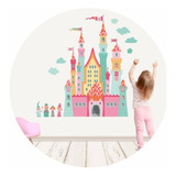 Vinilo Decorativo Infantil Castillo Colorido Nena De 120 Cm 