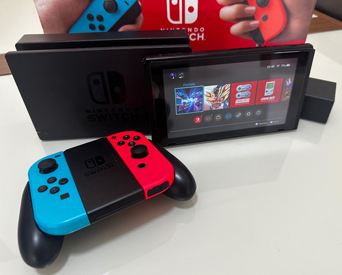 Nintendo Switch 32gb Standard Cor Vermelho-néon, Azul-néon E Preto | Usado | Na Caixa | Original | Case Para Transporte