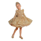 Vestido Novia Con Lentejuelas Para Niñas, Vestido Dorado C