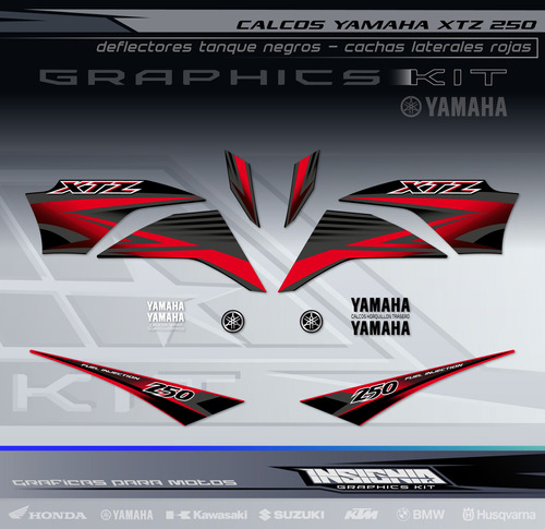 Calcos Yamaha Xtz 250 - Negro - Rojo - Insignia Calcos