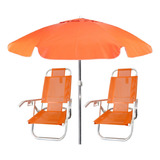 Kit Cadeira De Praia + Guarda-sol Articulável 2,0m Laranja 