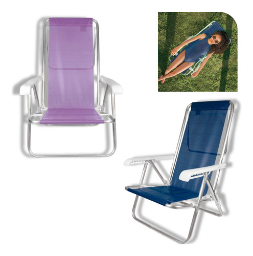 2 Cadeiras De Praia Piscina Alumínio Reclinável 8 Posições