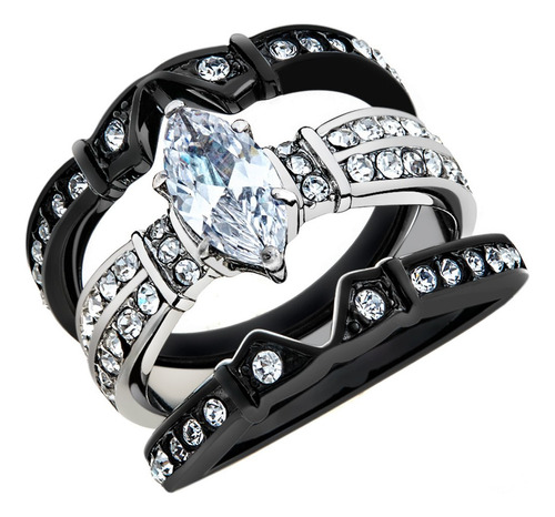 Juego De Anillos De Boda De Acero Inoxidable Negro Con Circ.