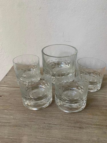 Vasos De Whisky Antiguos Set De 4 Labrados Con Hielera