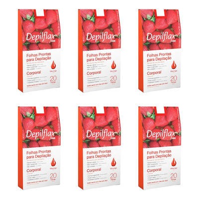 6 Cxs Folhas Depilatórias Corporal Morango Depilflax 120 Un