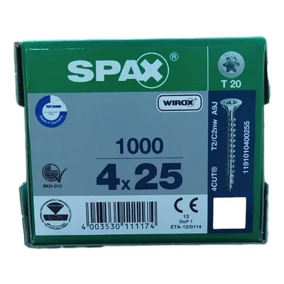 Tornillos Spax Madera Cuerda Completa 4x25mm Caja 1000 T-Star Plus | Envío gratis