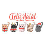 Adesivo Parede Pet Shop Vitrine Feliz Natal Gato