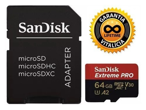 Cartão Memória Micro Sd Extreme Pro 64gb C/adaptador
