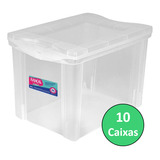 Organizador Plástico 30l Tampa Transparente Ordene Kit 10 Cor Cristal