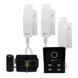 Kit Interfone 3 Apartamentos Porteiro 3 Fones Fechadura Agl