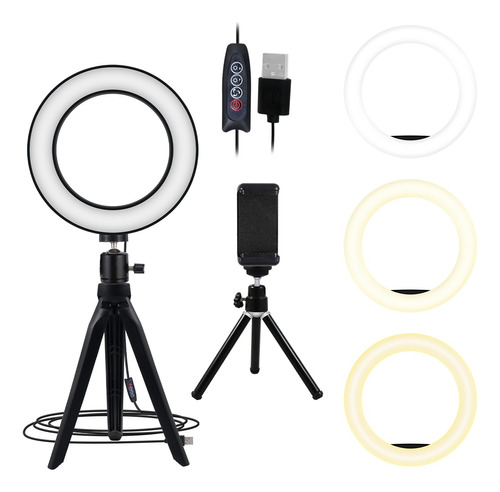 Aro De Luz Led De 16cm Con Doble Tripie Y Soporte Celular 