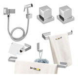 Kit Acessórios Banheiro Cromado Metal Completo Super Luxo