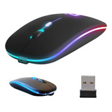 Mouse Sem Fio Ultrafino Led Rgb Recarregável Click Sem Ruído