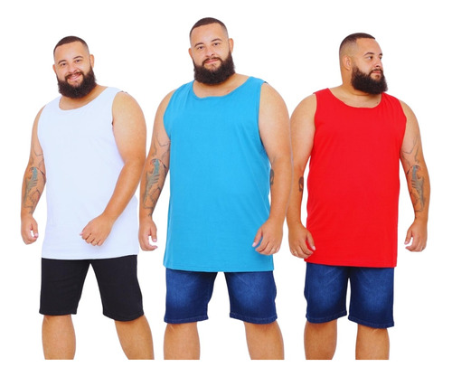 Kit 3 Camiseta Camisa Regata Masculina Machão Lisa Plus Size