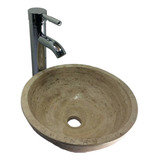 Lavabo Ovalin Beige Marmol 30cm Redondo Lujo Para Baño