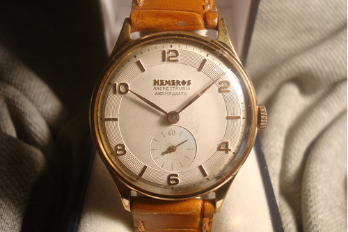 Hermoso Reloj Hemeros Antiguo Hombre 1953 Oro Plaque18k Joya