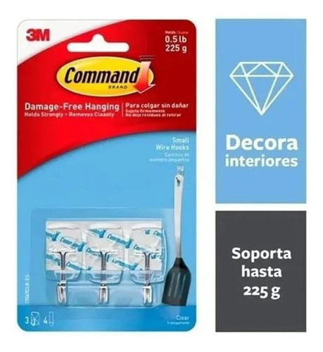 3m Command 17067 Gancho Autoadhesivo Transparente 3 Unidades