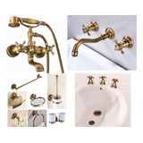 Griferia Bronce Retro Bidet Manual +ducha +bacha +accesorios