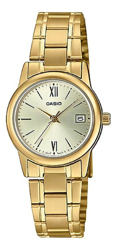 Reloj Casio Dama Ltp-v002g-9b3, Gold, Numeros Romanos, Fecha