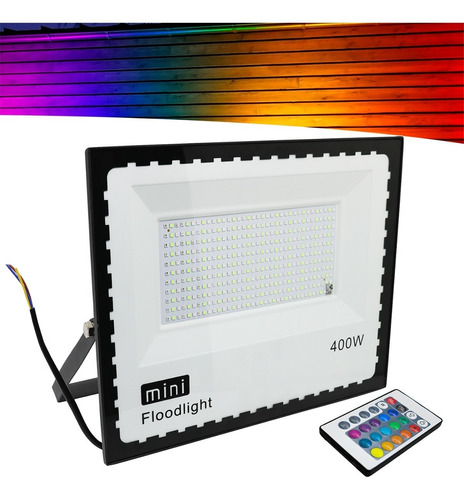 Refletor Led Holofote 400w Rgb Colorido Bivolt C/ Controle