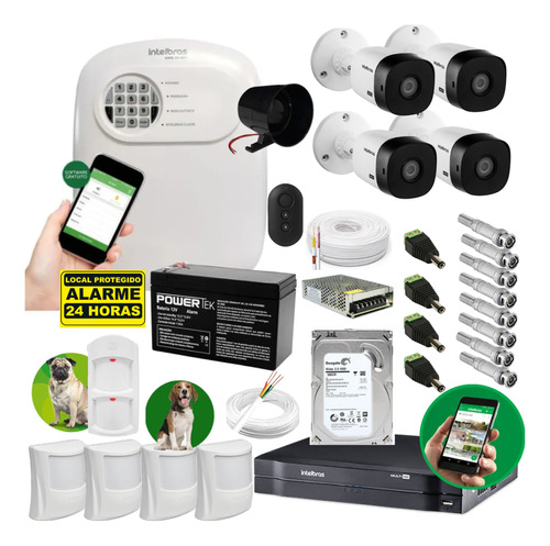 Kit De Segurança Intelbras 5 Sensor Pet C/ Fio E 4 Câmeras