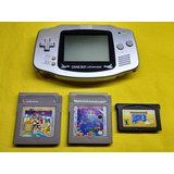 Consola Gameboy Advance Plata Con 3 Juegos Originales 