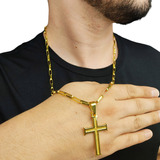 Corrente Fecho Duplo Ouro 18k 750 Pingente Cruz Masculina