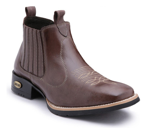 Bota Botina Masculina Texana Bico Quadrado Couro De Engraxar