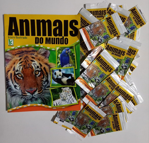 Kit Álbum Animais Do Mundo + 250 Figurinhas Adesivas