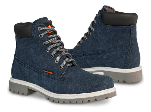 Bota Industrial Hombre Casual Botin Pro Work 77611 Lona Azul