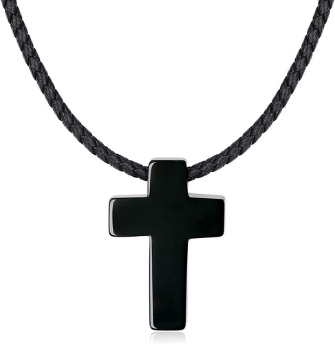 Coai Collar Con Colgante De Cruz De Piedra De Obsidiana Reli