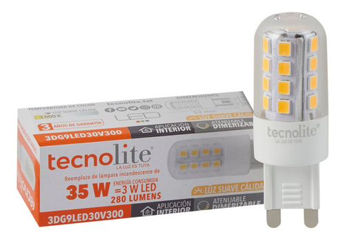 Focos Led Ampolleta Base G9 3w 3000k Blanco Tecnolite