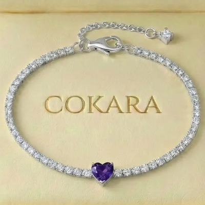 Pulsera Plata 925 Con Corazón Amatista Pure Plata Elegancia | Envío gratis