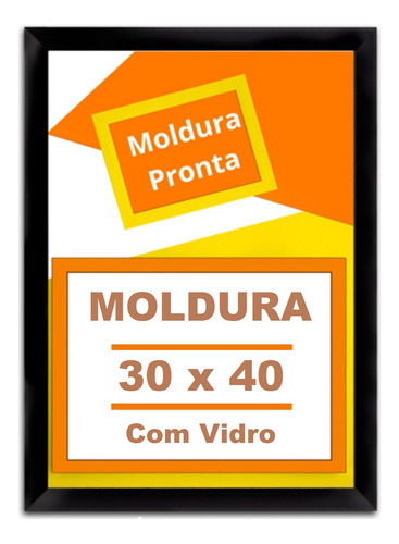 Moldura 40x30 C/ Vidro P/ Parede Madeira Laqueada 30x40