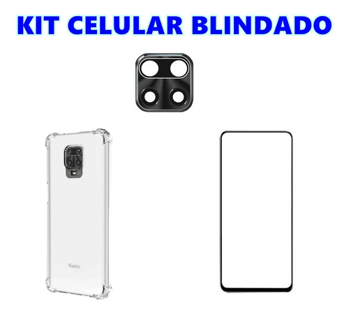 Kit Capa P/ Redmi Note 9s / 9 Pro / Pro Max Celular Blindado