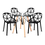Mesa Eames Redondo Vidrio + 4 Sillas Magis Chair One Negro