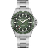 Reloj Hamilton Khaki Navy Scuba Automatic 43mm H82525160 Correa Plateado Bisel Verde Fondo Verde Musgo