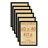 Kit 6 Molduras 40x60 Com Vidro Madeira Laqueada 60x40