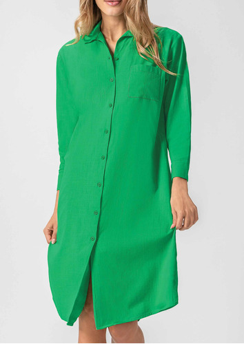 Vestido Casual Andrea Para Mujer Camisero Midi Verde