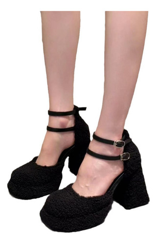 Zapatos De Felpa Para Mujer Tacones Altos Zapatos Mary Jane