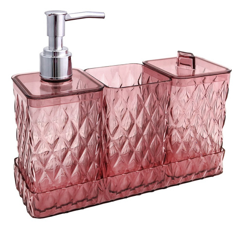 Set De Baño Glamour Con Bandeja Plástico Cristal Carol