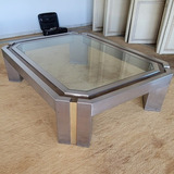 Mesa Ratona 120x160x40cm Acero Pulido Bronce Tapa De Cristal