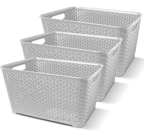 Canastos Organizador Plastico Rattan Cesto Colombraro X 3